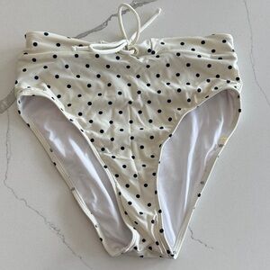 summersalt Cream and Navy Polka Dot The Lace Up High-Waist High-LegBikini Bottom